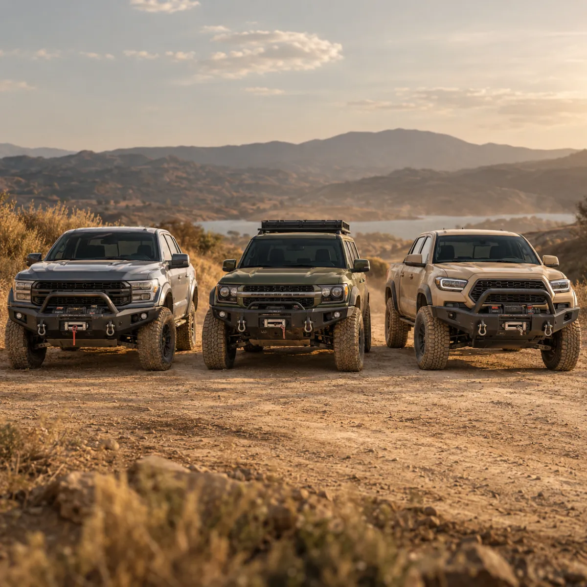Truck, Jeep and SUV lined up with front-mounted winches